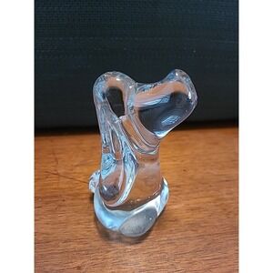 Vintage Art Glass Basset Hound Dog Figurine Paper Weight 4" Clear